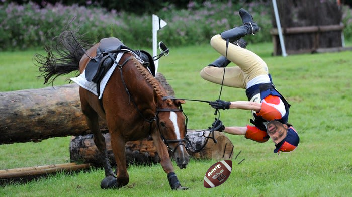 Russell Wilson falling off a horse and crying.